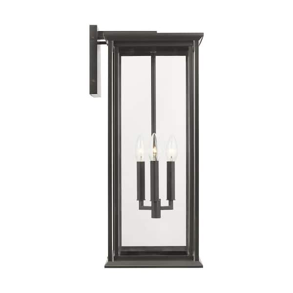Generation Lighting - Audley 24in. Antique Bronze with Clear Glass Panels Outdoor Hardwired Lantern Sconce with No Bulbs Included