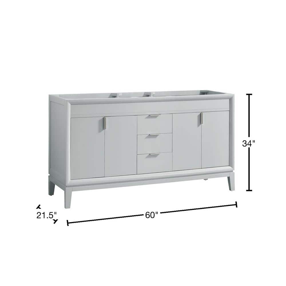 Modern Dove Gray 60" Double Solid Wood Freestanding Vanity Cabinet