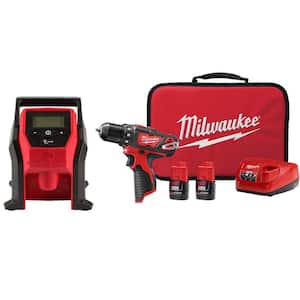 M12 12-Volt Electric Portable Inflator (Tool-Only) and M12 12V 3/8 in. Drill/Driver Kit with Two 1.5 Ah Batteries