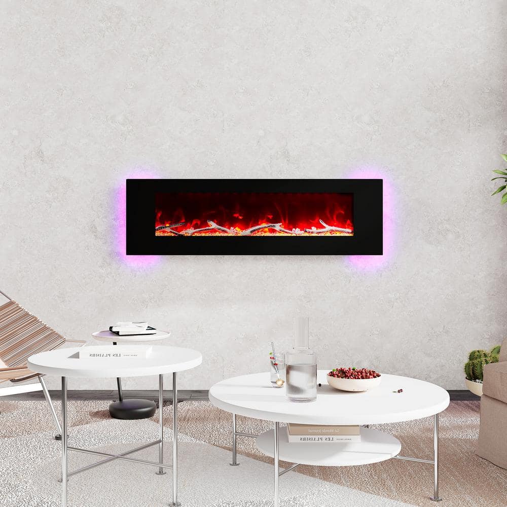 60 in. Wall Mounted Infrared Electric Fireplace in Black with Multi-Color Flame and CSA Certification -  Boyel Living, BL-ZHX-BS-60