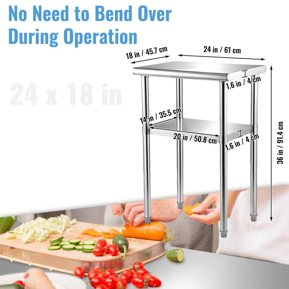VEVOR 36" Stainless Steel Prep Table with Adjustable Undershelf