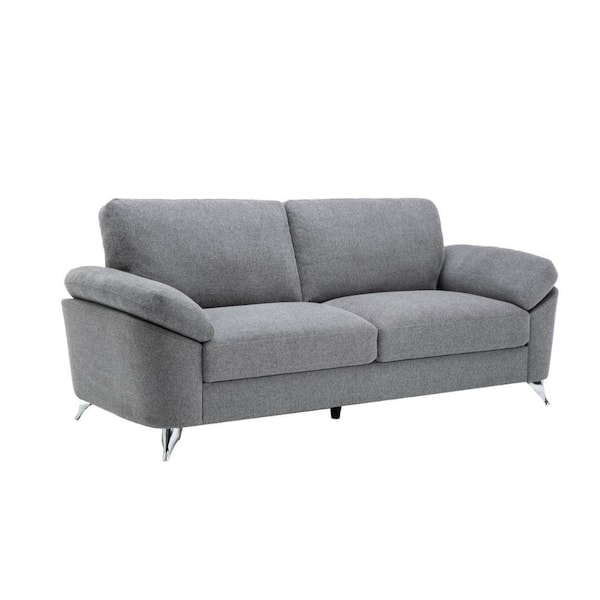 Benjara 34.25 in. Straight Arm Polyester Rectangle Metal Legs Sofa in Gray and Silver