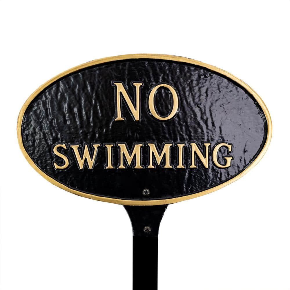 6 in. x 10 in. Small Oval No Swimming Statement Plaque Sign with Lawn Stake - Black/Gold price history on PriceWatchPro