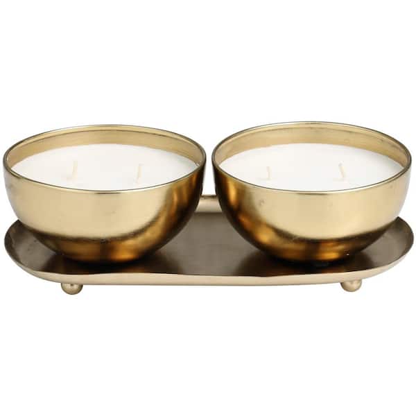 CosmoLiving by Cosmopolitan Gold English Garden Scented 12 oz 2 Wick Candle with White Wax (Set of 2)