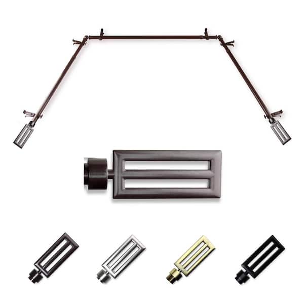 EMOH 13/16" Dia Adjustable 20"-36", 38"-72" Bay Window Curtain Rod with Toby Finials in Cocoa