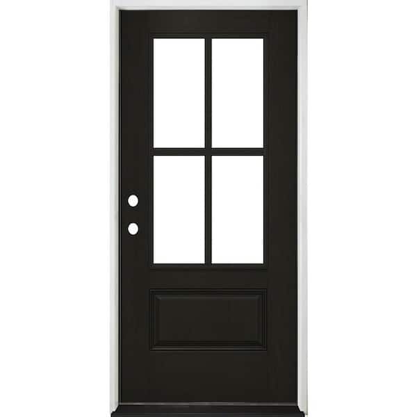 36 in. x 80 in. Regency 3/4L 4SDL Clear Glass RHIS Prefinish 2-Tone Onyx/White Fiberglass Prehung Front Door with 6"Jamb