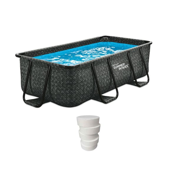 Summer Waves 10 ft. Rectangle Dark Herringbone Frame Pool and Qualco 5 lbs. Chlorinating Tabs