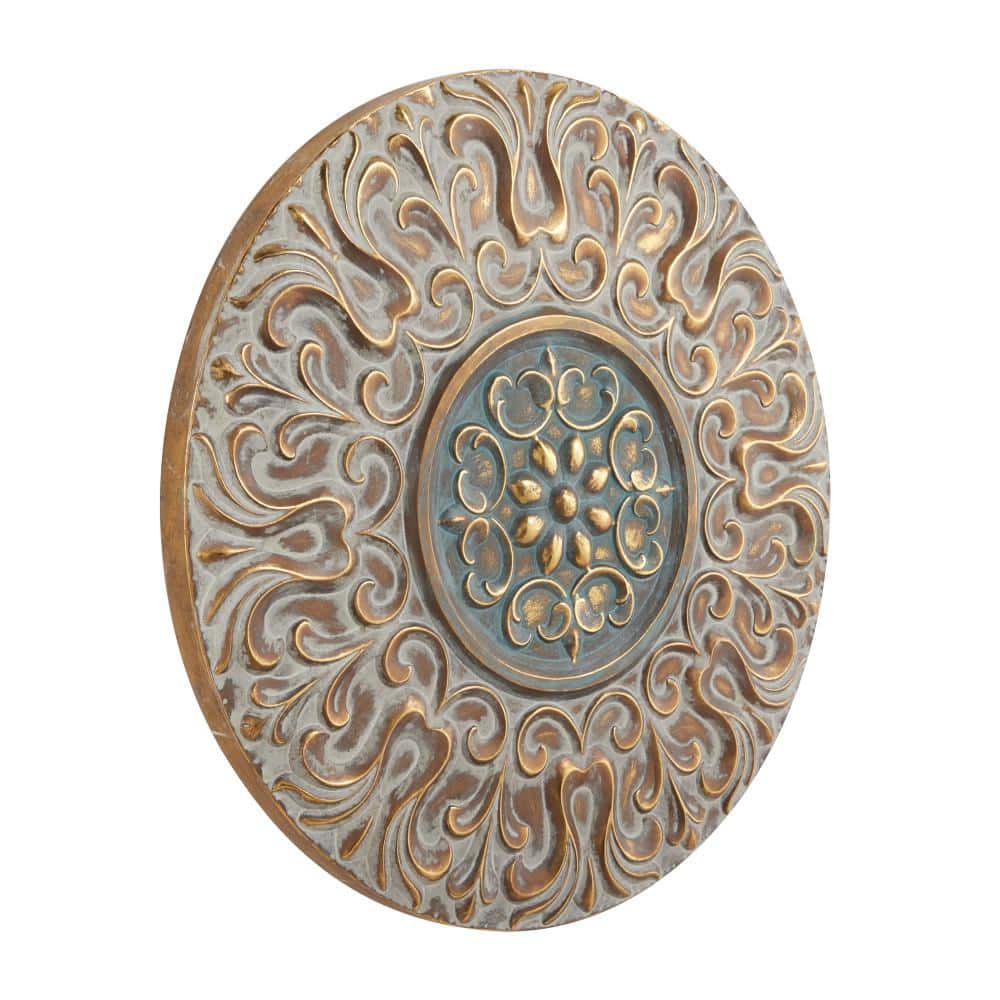 Gold and Silver Embossed Metal Floral Wall Plate Decor