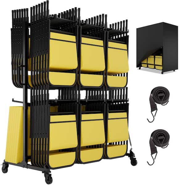 2-Tier 800 lbs. Capacity Heavy Duty Folding Chair Storage Rack for 84 Chairs or 24 Tables