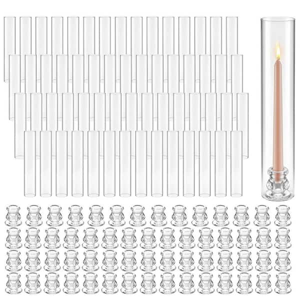 Hurricane Candle Holders Set of 60, Φ2.56 x 13.78 in. Tall White Glass Cylinder Candleholder Sleeve, Wind Protection