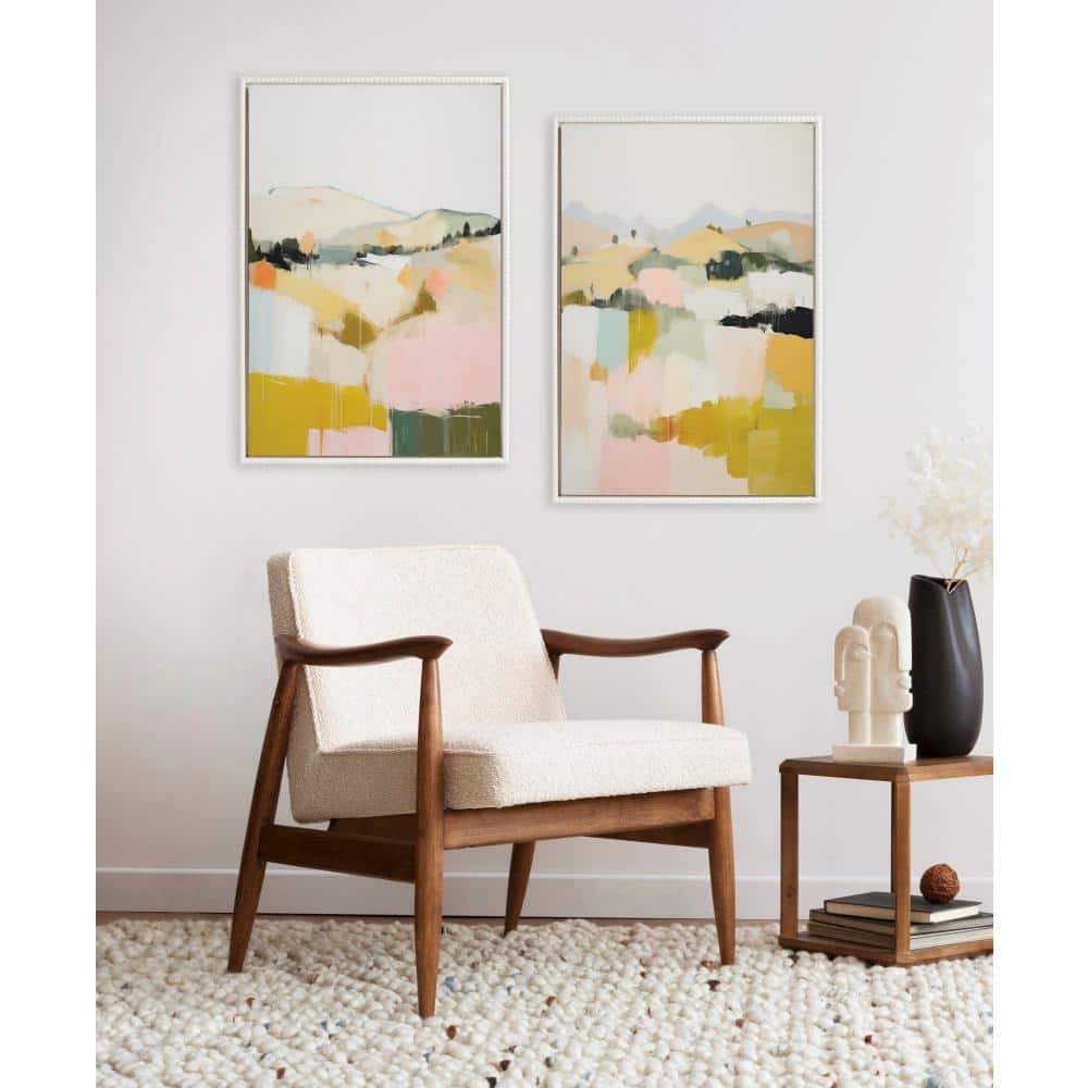 Sylvie Beaded Framed Abstract Landscape Canvas Art Set, 23"x33", White
