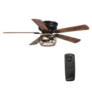 48 in. Indoor Matte Black Reversible Blades Flush Mount Ceiling Fan with AC Motor Remote and Light Kit