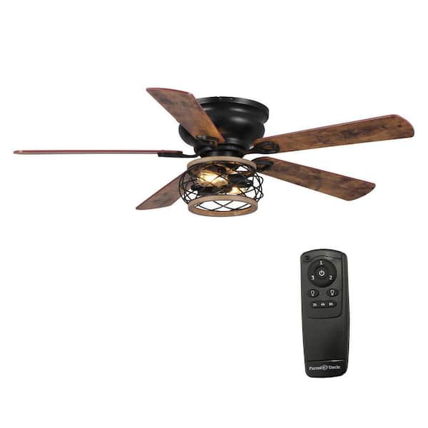 Parrot Uncle 48 in. Indoor Matte Black Reversible Blades Flush Mount Ceiling Fan with AC Motor Remote and Light Kit