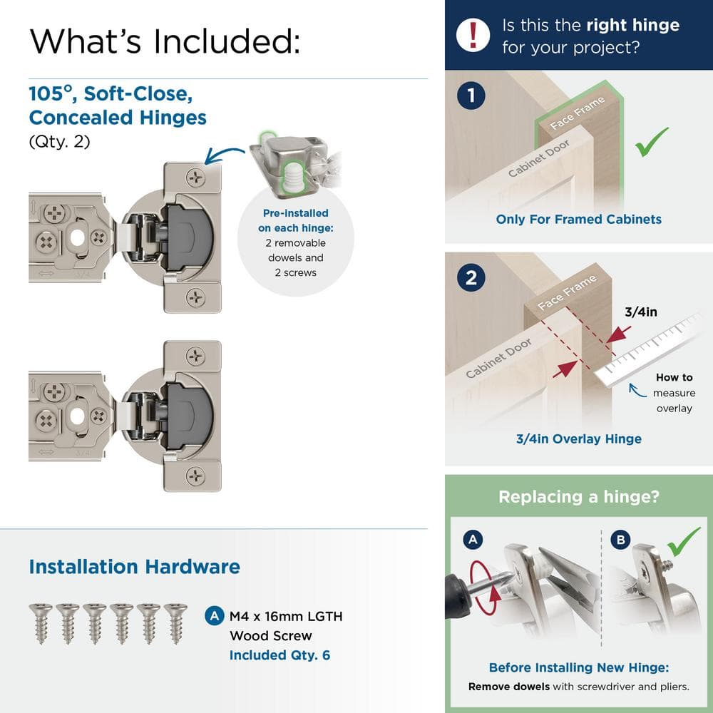 Nickel 3/4 inch Overlay Soft Close Concealed Cabinet Hinge