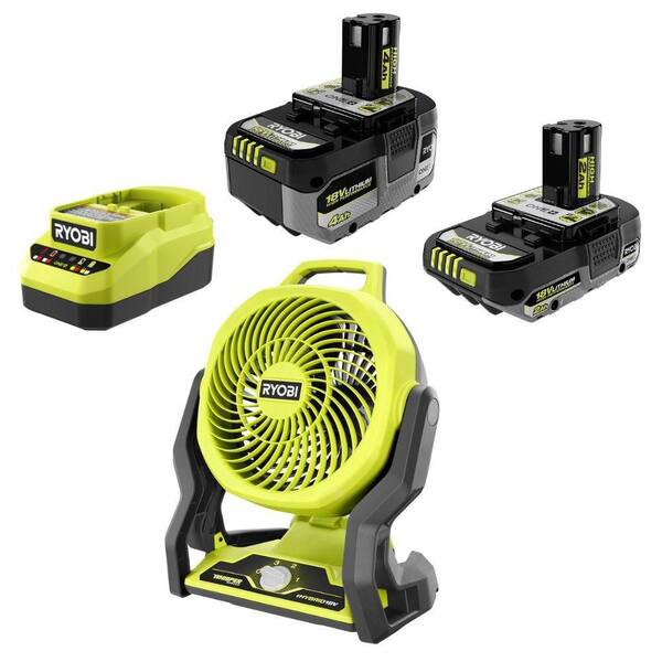 Ryobi 18V ONE+ ハイブリッド ファン　充電器、バッテリー3つ付き RYOBI ONE+ 18V HIGH PERFORMANCE Kit w/ 4.0 Ah Battery, 2.0 Ah