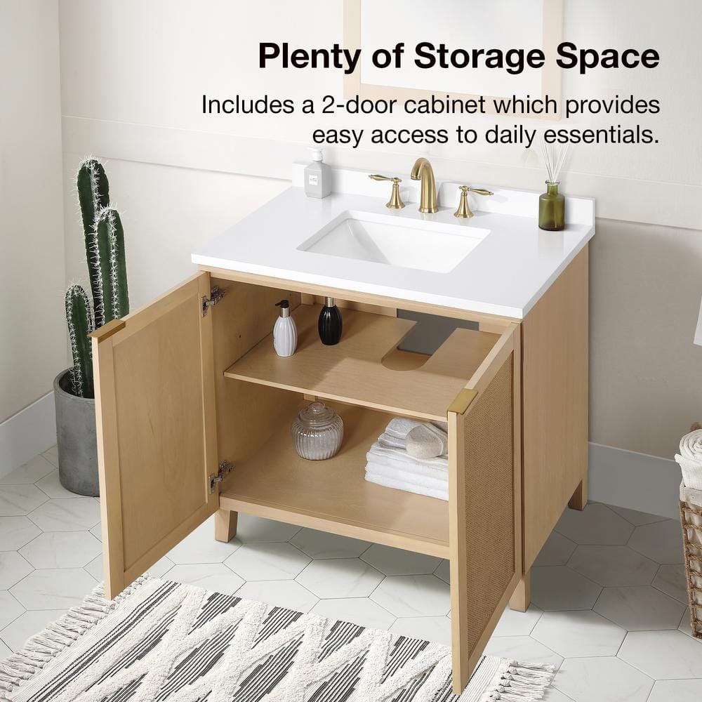 Macy 36" Rustic Ash Bathroom Vanity with White Sink
