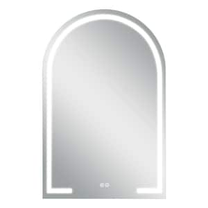 26 in. W x 38 in. H Arch LED Anti-Fog Dimmable Bathroom Vanity Mirror in Silver