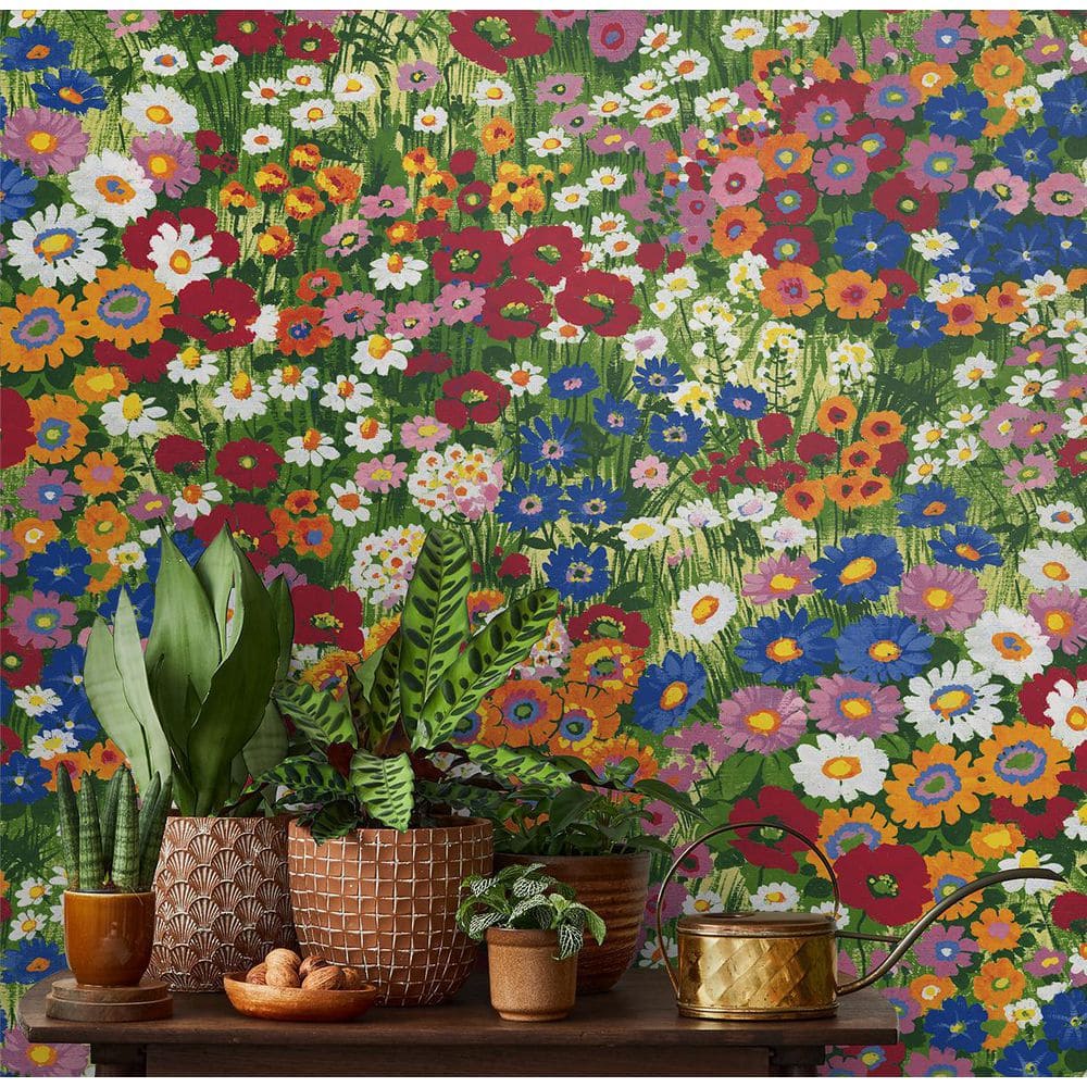 Multicolored Vinyl Floral Meadow Peel and Stick Wallpaper Roll