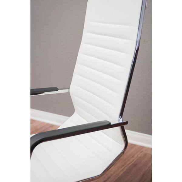 Set of 2 Ergonomic Iron and Leather Height Adjustable High Back Office Chairs w/Armrests, 46.9 Inch Max Height, White