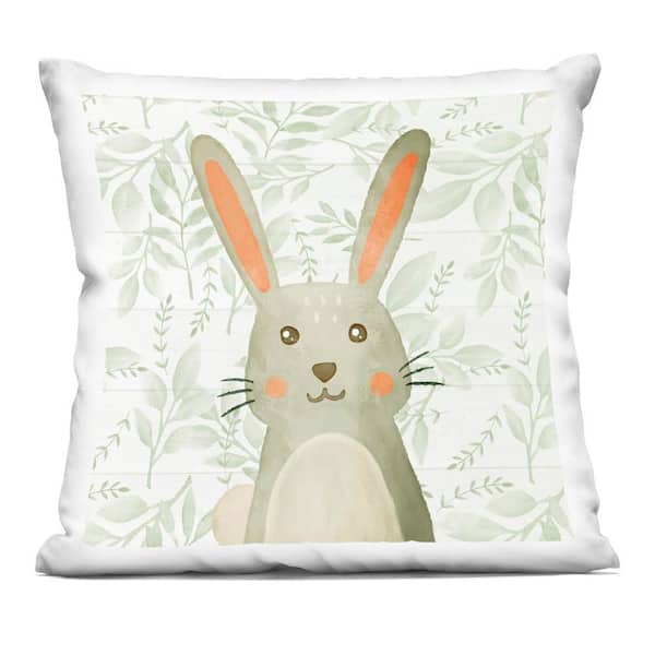 Stupell Industries Joyful Bunny on Botanicals Green Abstract Polyester 18 in. x 18 in. Throw Pillow
