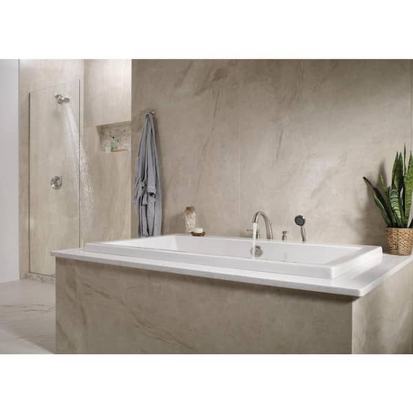 Woodhurst 2-Handle Deck Mount Roman Tub Trim Kit with Hand Shower in Stainless (Valve Not Included)