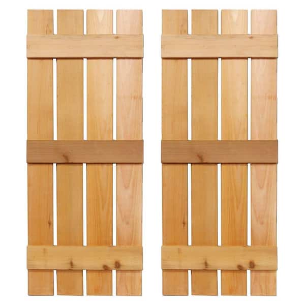 Design Craft MIllworks 15 in. x 36 in. Baton Spaced Board and Batten Shutters Pair Natural-Cedar