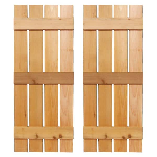Design Craft MIllworks 15 in. x 39 in. Baton Spaced Board and Batten Shutters Pair Natural-Cedar