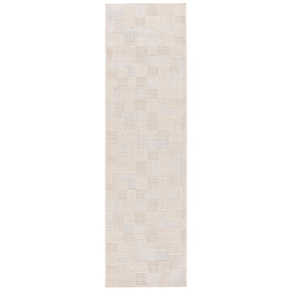 SAFAVIEH Milos Beige 2 ft. x 8 ft. High-Low Geometric Indoor/Outdoor Runner Rug