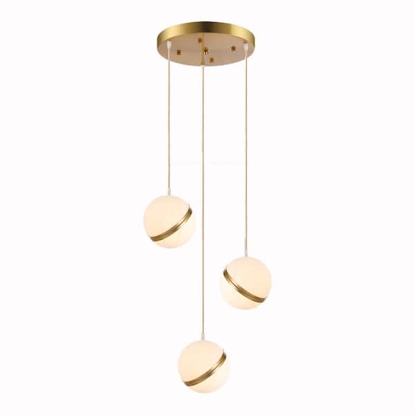Unbranded Kafka 120-Watt 3-Light Gold Pendant Light with Glass Shade, No Bulbs Included