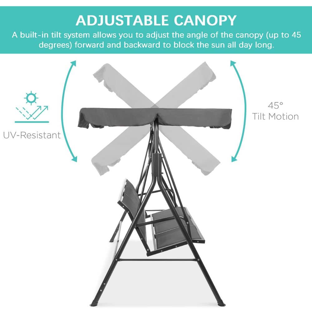 Gray Steel Frame 2-Seater Patio Swing with Adjustable Canopy