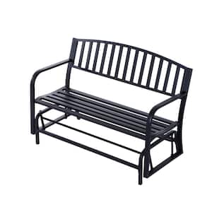 50 in. Black Swing Outdoor Patio Metal Glider Bench Chair with High-Back Support and Durable Material