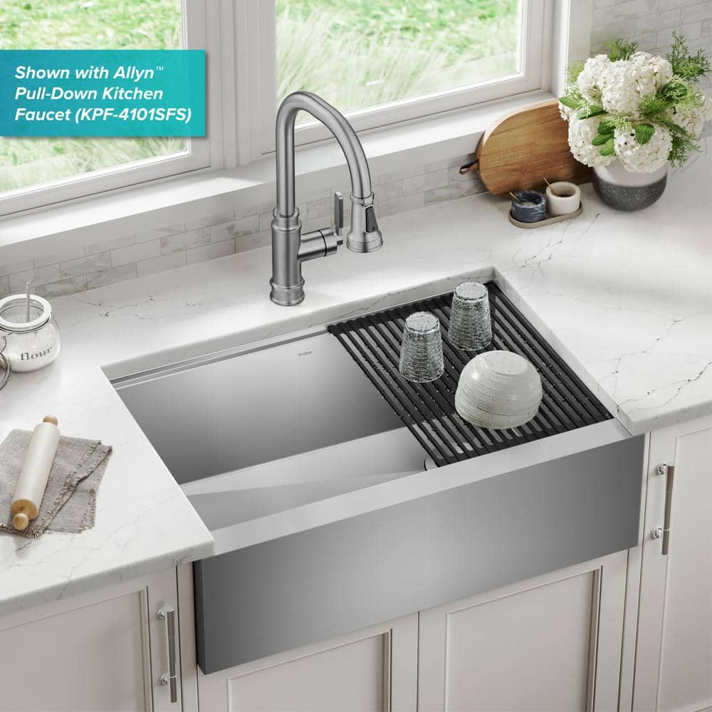 Kore 30-Inch Stainless Steel Farmhouse Workstation Sink with Accessories