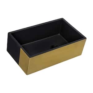 Fiamma Black and Gold Fireclay 30 in. Single Bowl Farmhouse Apron Offset Drain Kitchen Sink with Bottom Grid