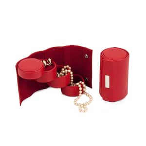 Red Leatherette 3-Level Jewelry Roll