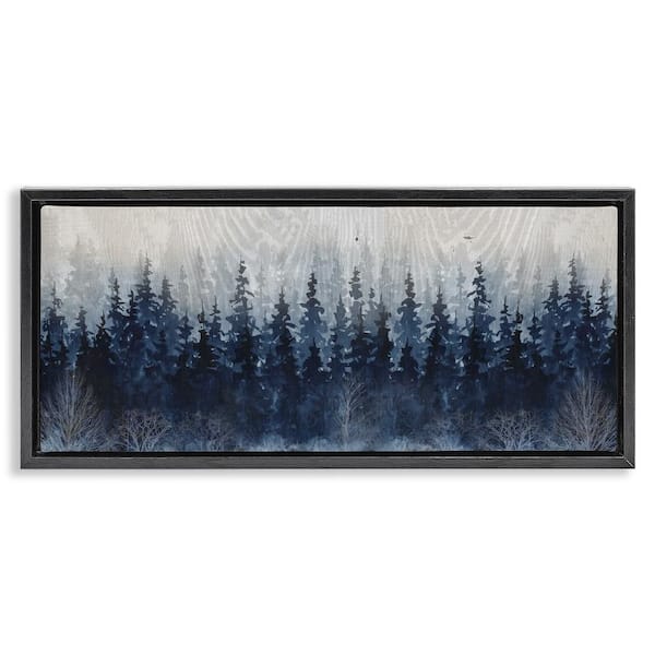 Stupell Industries Rustic Blue Forest Tree Line by Carol Robinson 1-Piece Black Floater Frame Nature Graphic Art Print 31 in. x 15 in.