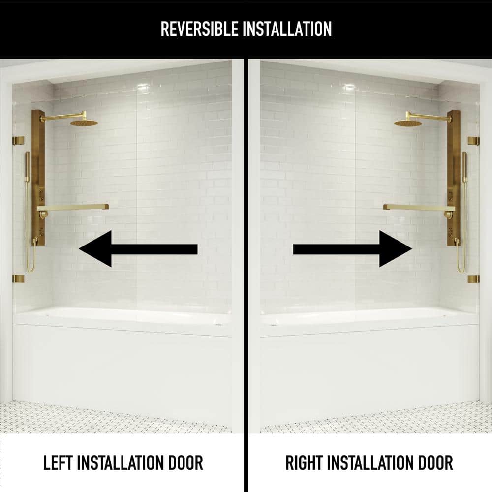 Matte Gold Frameless Hinged Tub Door with Clear Glass