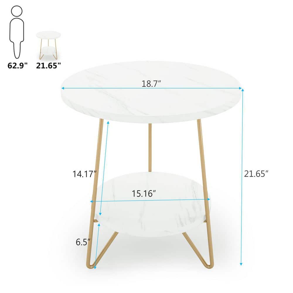 Kerlin 20 in. Rustic Brown Round Wood End Table with 2 Tier Storage Shelf Side Table, Nightstand Bedside Table - thumbnail 6