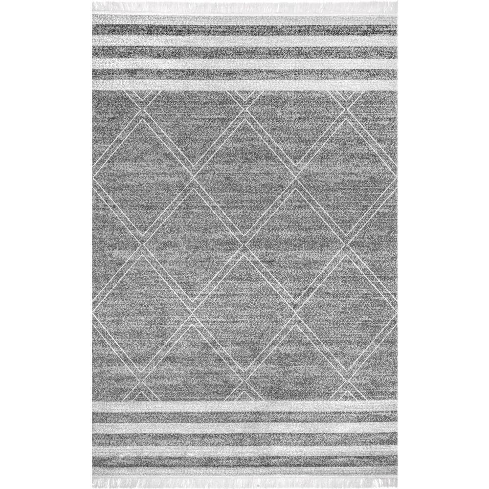 nuLOOM Roberge Coastal Diamond Striped Gray 5 ft. x 8 ft. Indoor/Outdoor Patio Area Rug BDSI09B