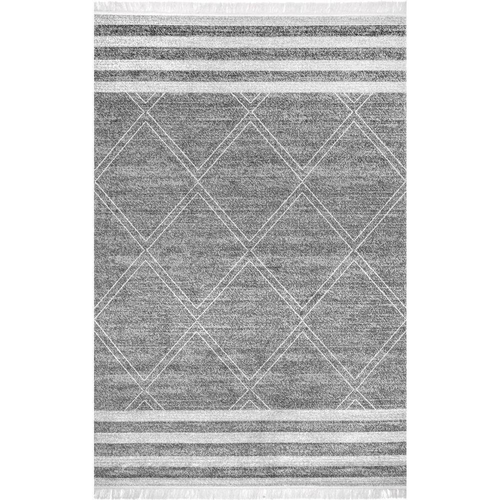nuLOOM Roberge Coastal Diamond Striped Gray 8 ft. x 10 ft. Indoor