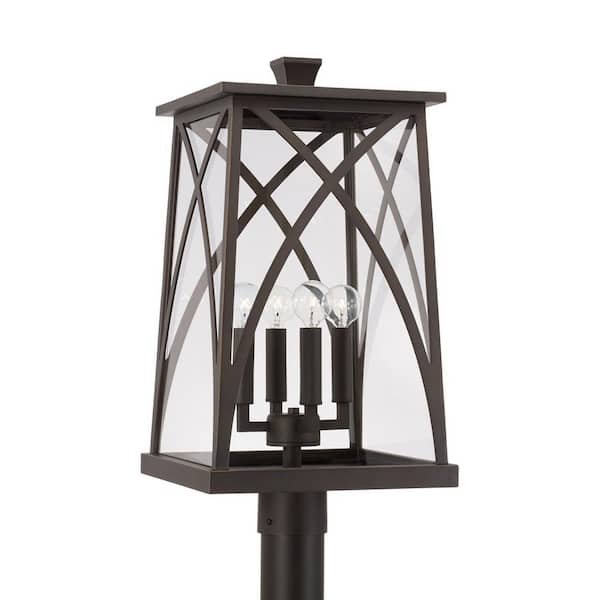 Marshall 4-Light Oiled Bronze Metal Hardwired Outdoor Rust Resistant Post Light with No Bulbs Included