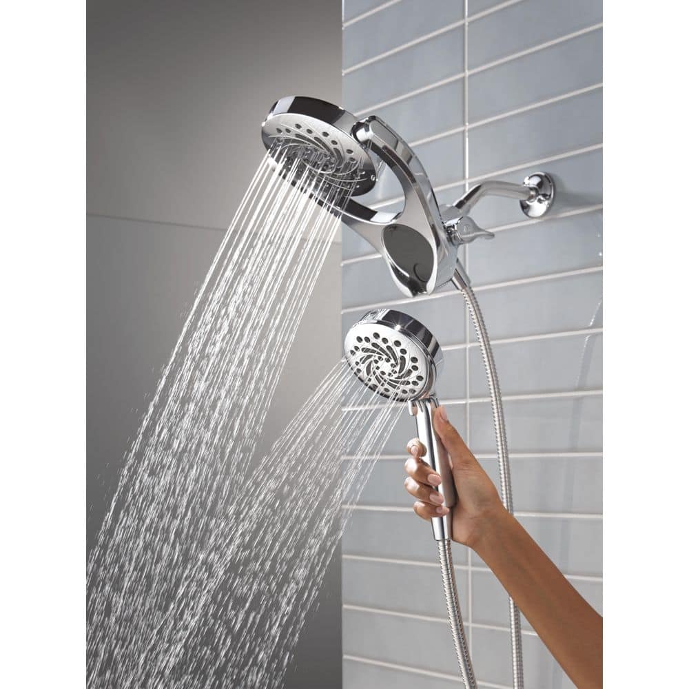 Chrome Dual Shower Head with Handheld and Rain Settings