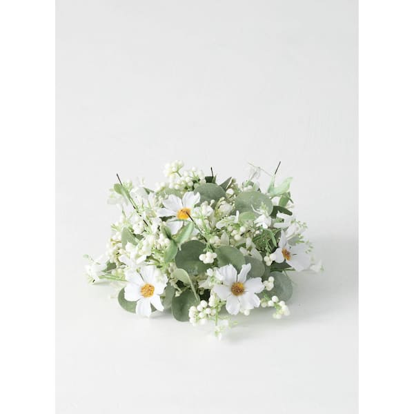 SULLIVANS 4 in. White Artificial Daisy Eucalyptus Half Orb