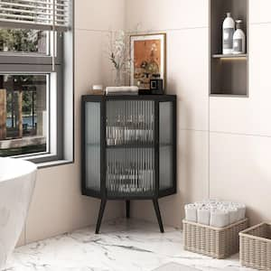 Anky 22.25 in. W x 16.54 in. D x 31.5 in. H Black Metal Freestanding Linen Cabinet Glass Plus Corner Bathroom Storage