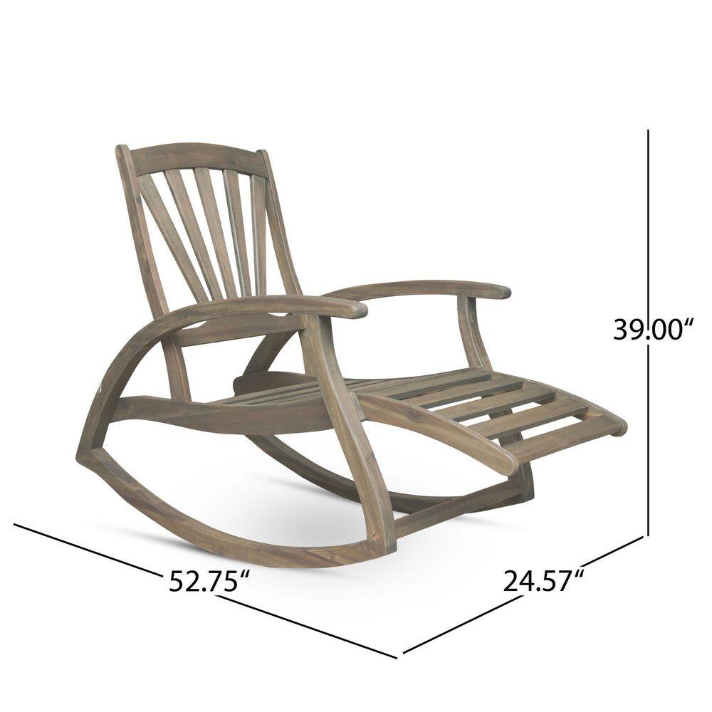 Gray Acacia Wood Outdoor Rocking Chair with Arms