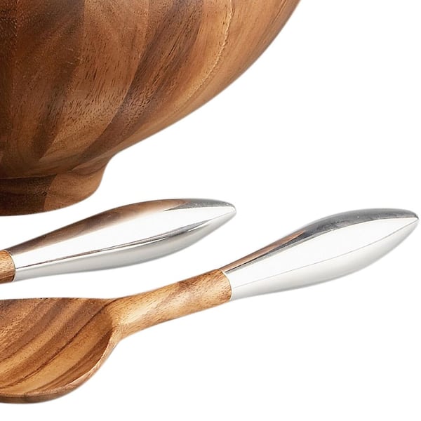 Nambe 5001 Wooden YARO Salad Bowl With Servers for sale online