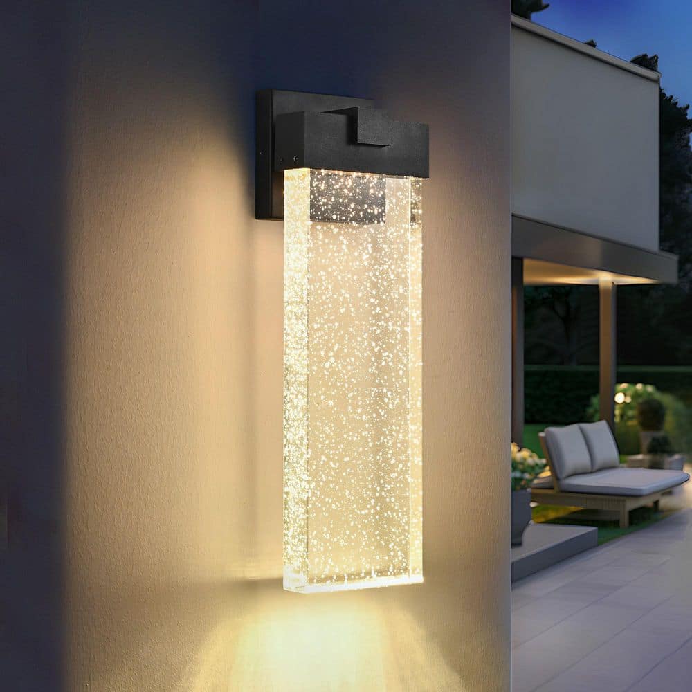 18 in. 1-Light Black Hardwired Bulkhead Outdoor Wall Light Crystal LED Sconce price history on PriceWatchPro