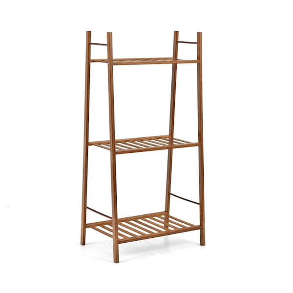 ANGELES HOME 38.5 in. Tall Indoor/Outdoor 3-Tiers Vertical Bamboo Wood Plant Stand (3-Tiered) in Brown
