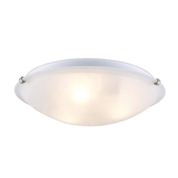 15 in. 3-Light Brushed Nickel Flush Mount Ceiling Light Fixture with Marbleized Glass Shade