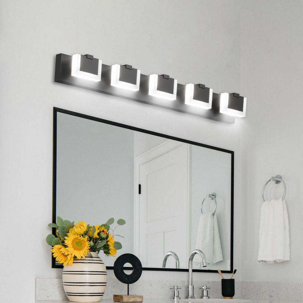 38 in. 5-Light Modern Black LED Bathroom Vanity Light with 6000K Dimmable Cool White for Bathroom price history on PriceWatchPro
