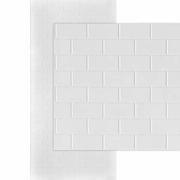 FROM PLAIN TO BEAUTIFUL IN HOURS Subway Tile 4 ft. x 8 ft. Gloss White Paintable PVC Decorative Wall Panels (3-Pack)